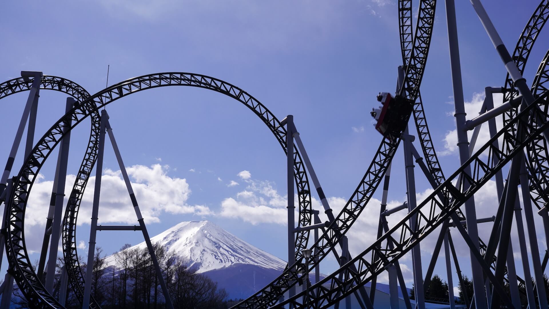 A roller coaster at an amusement park